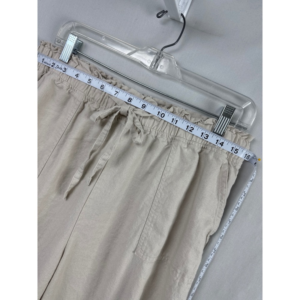 Calligraphie Linen Blend Wide Leg Pants Womens L Beige Excellent Paperbag Slit - Picture 4 of 10